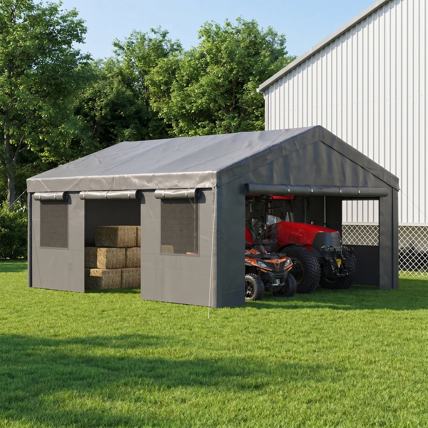 BaPiPro 20x20FT Heavy Duty Carport, Portable Garage Car Canopy with Removable Sidewalls & Roll-Up Doors, Car Shelter for Cars,Trucks and Tools Storage, Gray