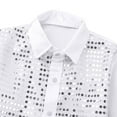 thumbnail image 5 of renvena Kids Boys Sequin Long Sleeve Button-Down Shirt Party Jacket Top with Hat Hip Hop Jazz Dance White 7-8, 5 of 7