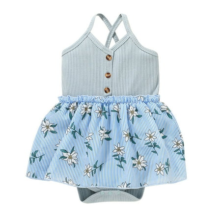 

Infant Girls Bodysuits Patchwork Suspender Ribbed Floral Printed Button Newborn Kids Children Loose Fashion Outwear Leisure Spring Summer Rompers Jumpsuits