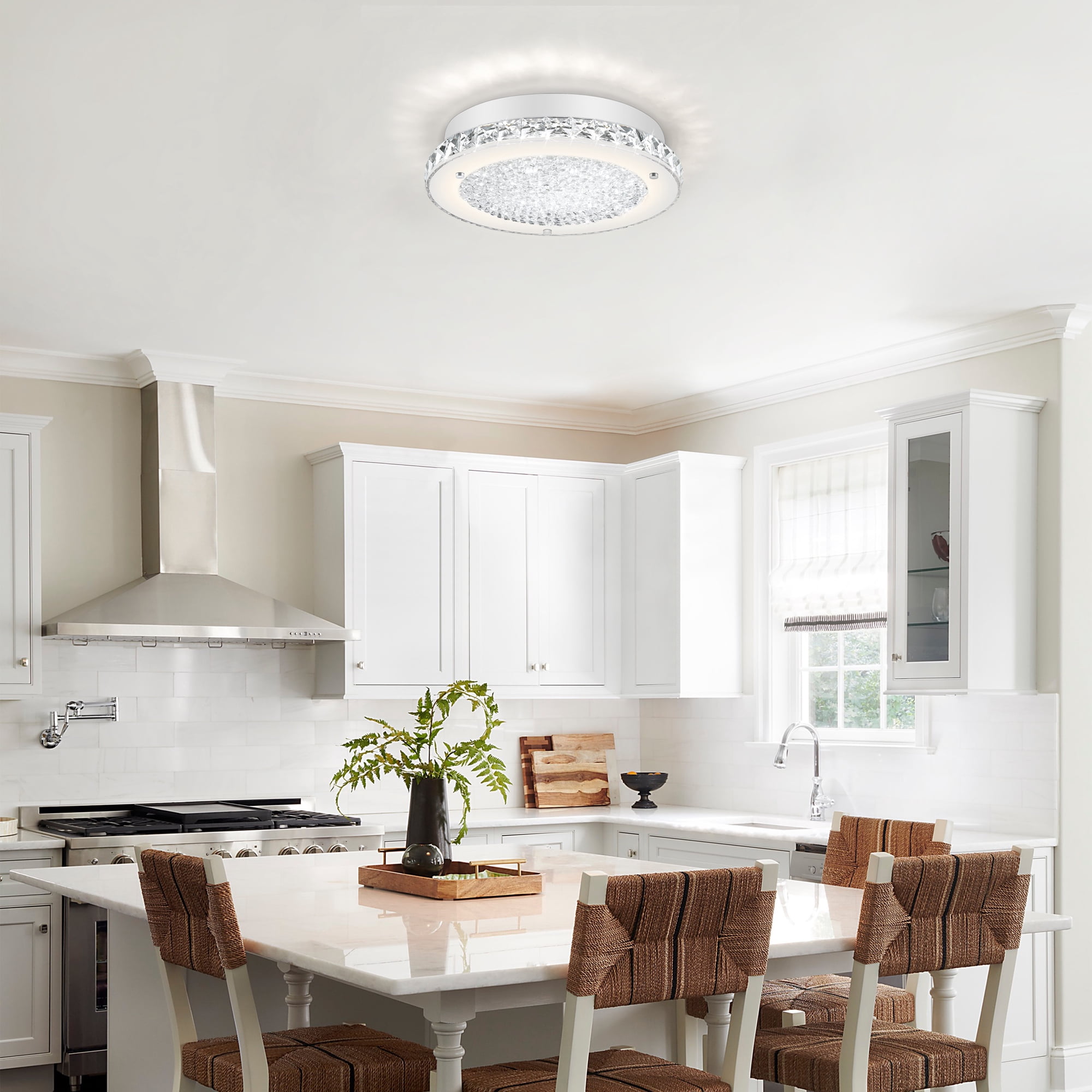 Auffel LED Kitchen Light Fixture for Ceiling Light Fixture,11 Inch Crystal Ceiling Light for Bathroom Hallway Living Room Dimmable 4000K Super Bright