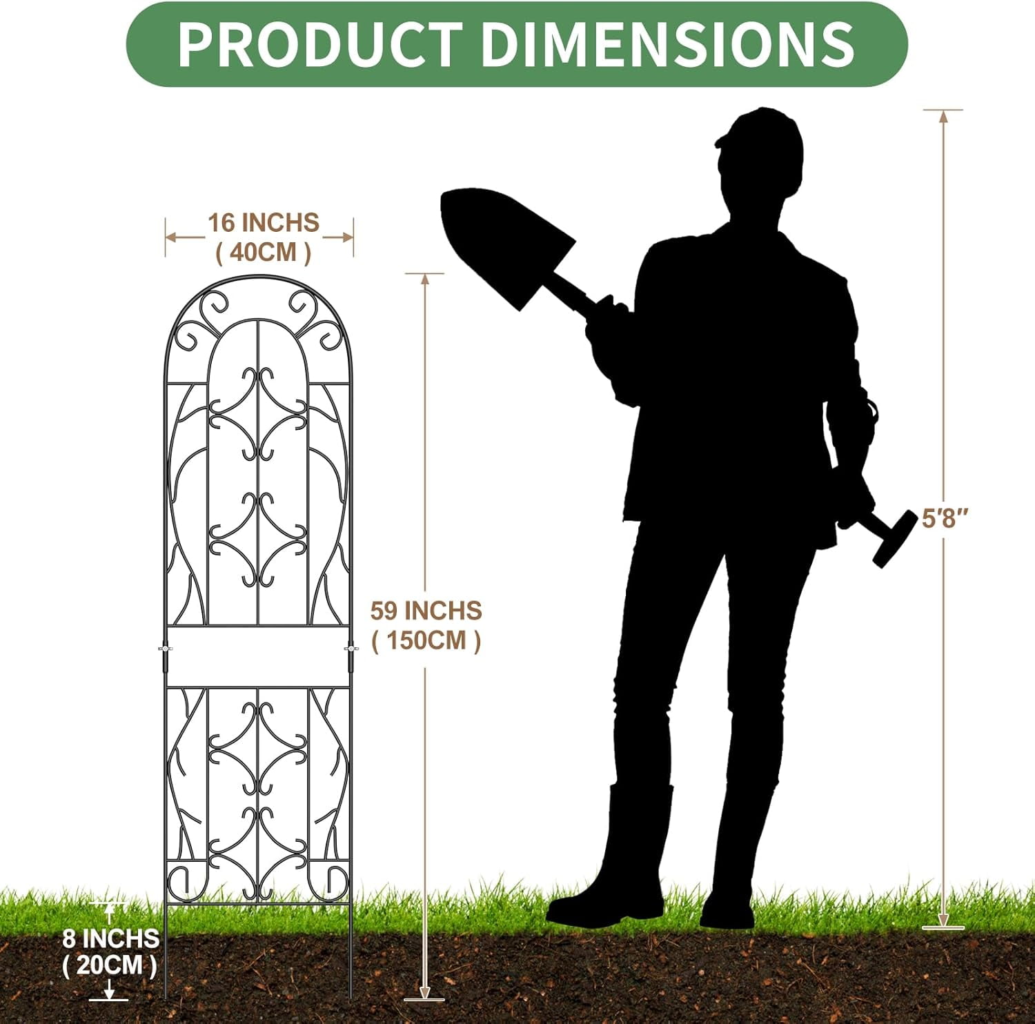 ABORON 4 Pack Metal Garden Trellis for Climbing Plants Outdoor, Metal Plant Trellis for Flowers Tomato Cucumber Rose Vegetable Support Garden Decoration