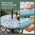 thumbnail image 5 of Round Outdoor Tablecloth with Umbrella Hole and Zipper, Teal Blue Floral Tablecloth with Elastic Waterproof, Vintage Flowers Botanical Farmhouse Greek Key Patio Table Covers for 31" - 35" Tables, 5 of 9