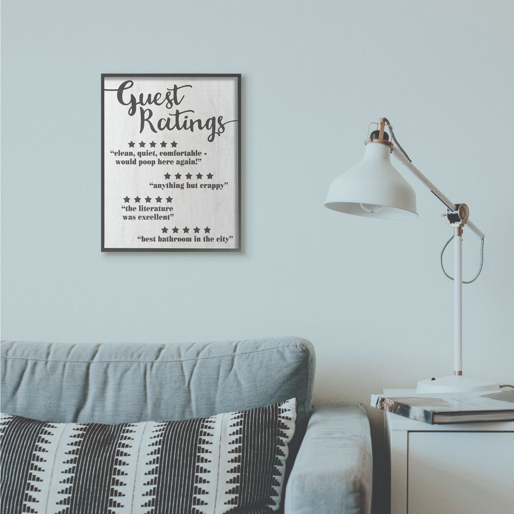 Stupell Industries Five Star Bathroom Funny Word Black And White Wood Textured Design Framed Giclee Texturized Art by Daphne Polselli