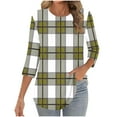 thumbnail image 7 of EchfiProm Yellow T-Shirts for Women Plaid 3/4 Sleeve Pullover Cute Loose Fit Crew Neck Blouse, 7 of 7