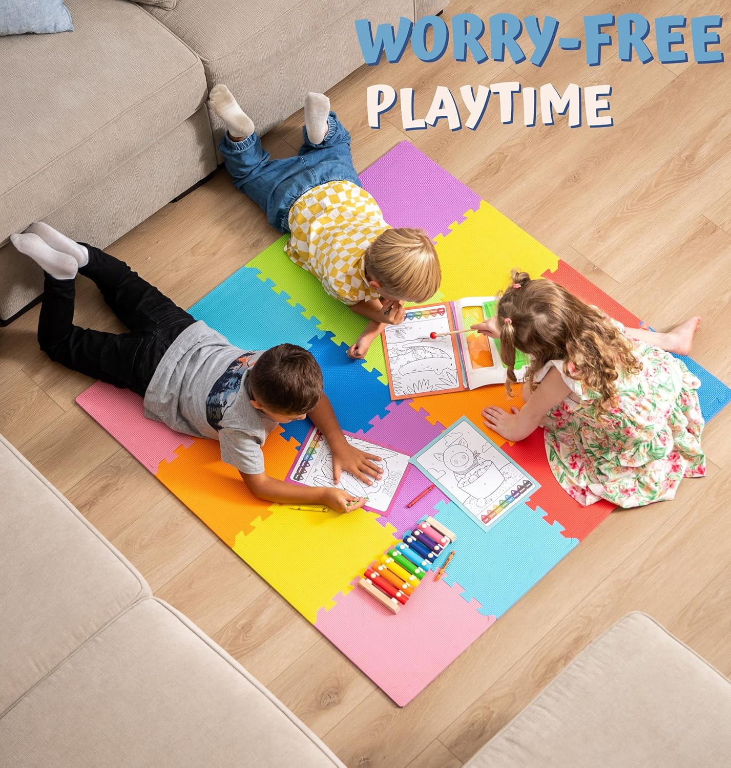 ToyVelt Foam Puzzle Floor Mat for Kids – 32 Tiles MultiColor Interlocking Play Mat