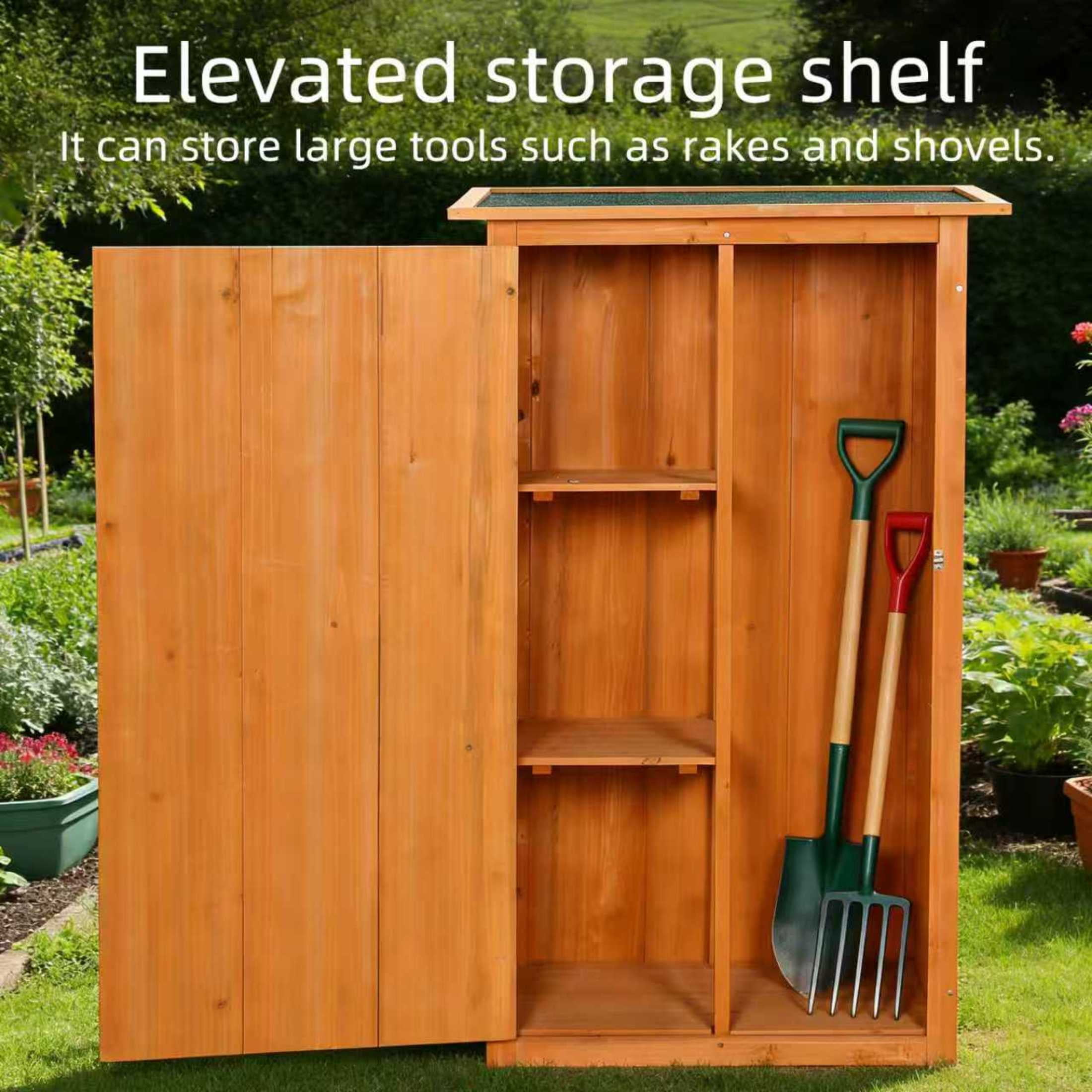 Noble House 30" Outdoor Storage Shed, Flat Roof Wooden Garden Tool Cabinet with Adjustable Shelves, Brown
