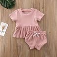 thumbnail image 4 of Baby Girls Summer Clothes Ruffle T Shirt Tops + Drawstring Shorts Outfit Set Cotton Clothing, 4 of 5
