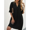 thumbnail image 2 of Vestido camisero con volantes y escote en V para mujer, vestido informal sencillo de verano, 2 of 6