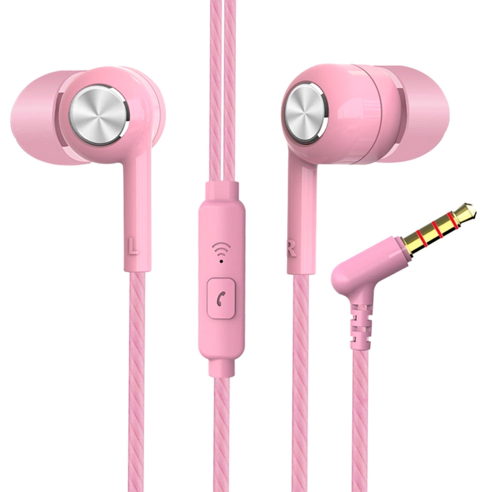Wired Earbuds in-Ear Headphones, Earphones with Microphone, Noise Isolating Ear Buds, 3.5mm Stereo Bass Earphones for iOS/Android, Laptops, Gaming - Pink