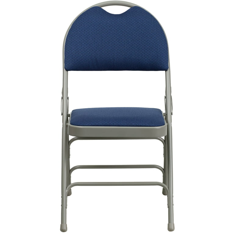 Extra Large Ultra-Premium Triple Braced Navy Blue Fabric Metal Folding Chair with Easy-Carry Handle