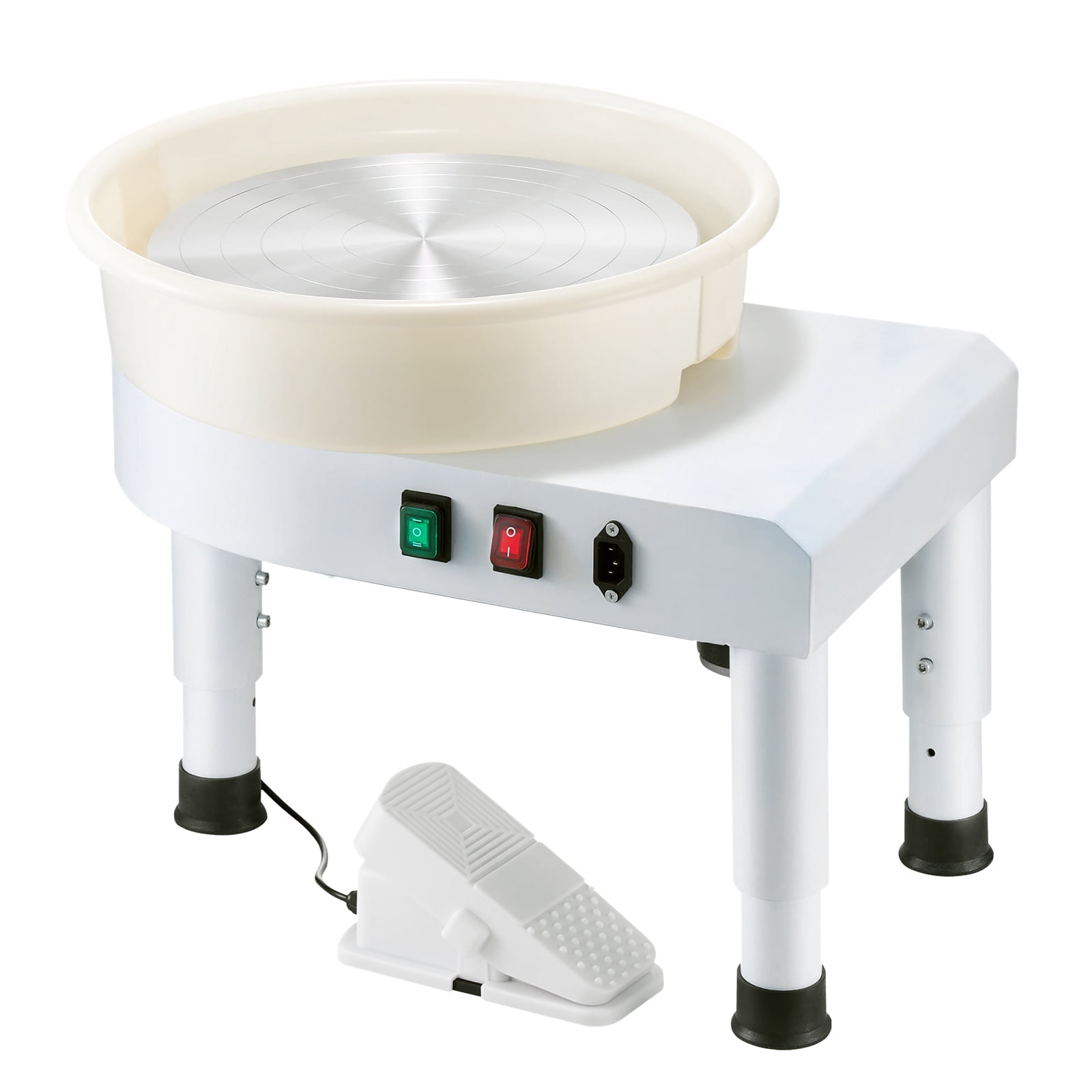 KFFKFF 14-Inch Pottery Wheel with Adjustable Speed, Foot Pedal Control, Height-Adjustable Legs, Detachable Basin, and Complete Tool Kit for DIY Ceramic Crafting, White