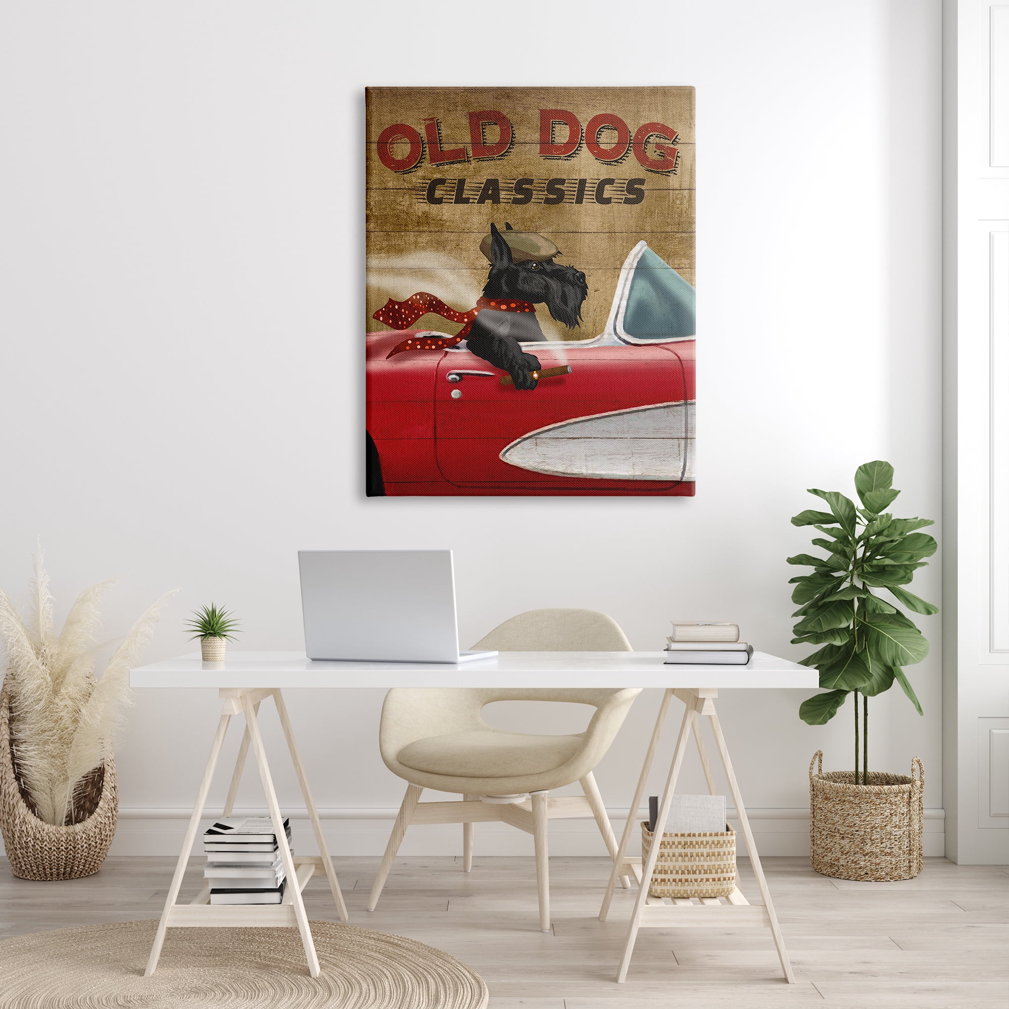 Stupell Industries Old Dog Classics Scottish Terrier Cigar Sports Car Animals & Insects Painting Gallery Wrapped Canvas Print Wall Art, 36 x 48