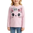 thumbnail image 2 of Tiijoy Girls Cute Cat Graphic T-Shirt Casual Long Sleeve T Shirt Top, Pink, Sizes 3-14, 2 of 4
