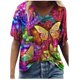 thumbnail image 1 of Camiseta de manga corta suelta con cuello en V y estampado informal a la moda para mujer Pompotops  hkajfhjk468597, 1 of 4