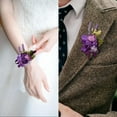 thumbnail image 4 of 3Inch Artificial Wedding Wrist Corsage and Boutonniere Set, Wedding Fake Rose Wrist Flower, Men Boutonniere for Wedding Bridesmaid Party Prom Decorations (Purple), 4 of 11