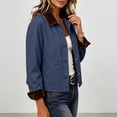 thumbnail image 3 of Fancifize Cropped Bomber Jacket for Women Corduroy Collar Button Down Long Sleeve Barn Coat with Pockets,S-2XL, 3 of 7