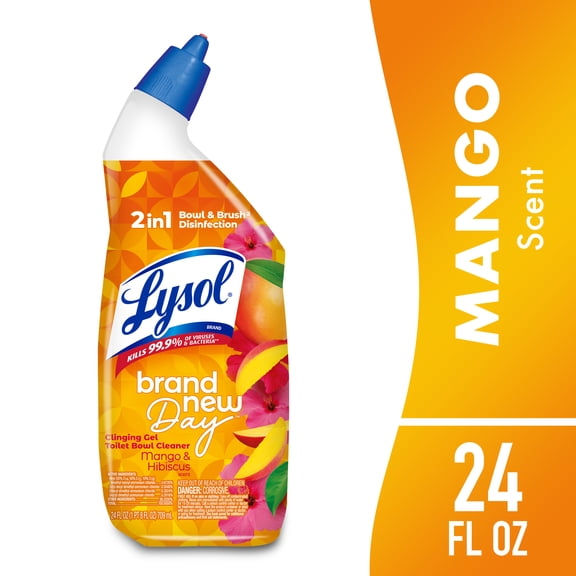 Lysol Toilet Bowl Cleaner Clinging Gel, Disinfecting Bathroom Cleaner and Toilet Bowl Stain Remover, Mango & Hibiscus Scent, 24 fl oz
