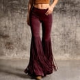 thumbnail image 2 of ANINEO Women Retro Western Fringe Pants For High Waist Flared Trousers Casual Boho Bottoms Solid Color Holiday Daily Female Slacks, 2 of 5