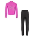 thumbnail image 2 of Sinleey Kids Girls Ice Skating Outfits Long Sleeve Zipper Skating Jacket with Shiny Leggings Hot Pink 10, 2 of 4