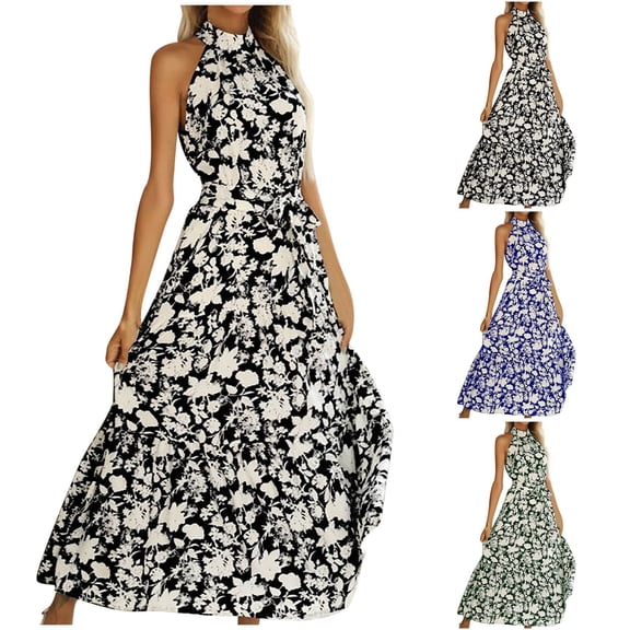 Ahuyic Womens Casual Dress,Womens Plus Size Dress,Womens Printing Casual Spring And Summer Sleeveless V-Neck Slim Binding Dress,Green,S