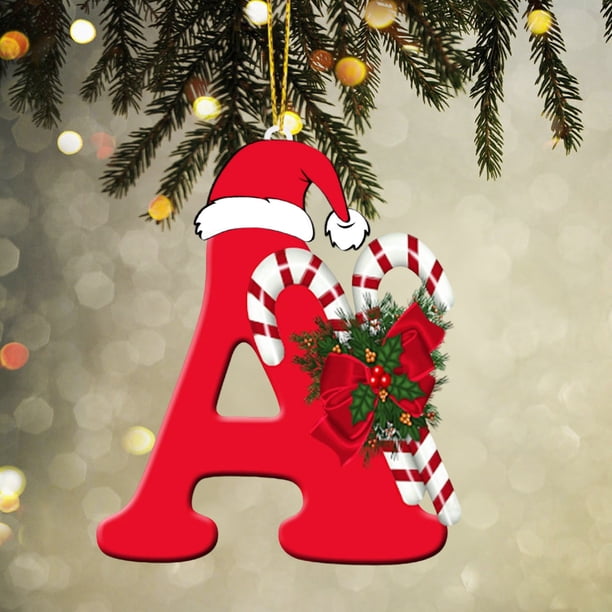 Colgante de árbol de Navidad de acrílico 2D con letras | Juego de 26 adornos con iniciales del alfabeto para decoración navideña