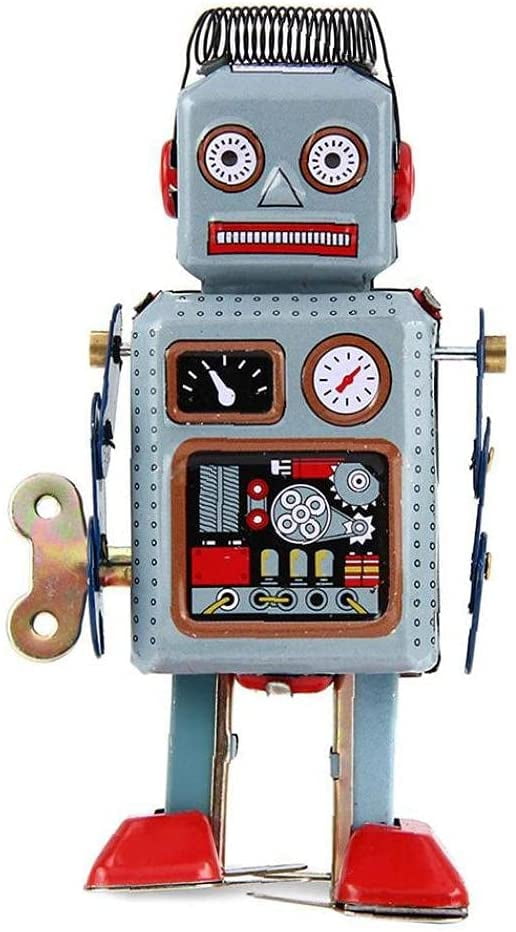 Vintage Mechanical Clockwork Wind Up Toys Walking Radar Robot Tin Toy* 