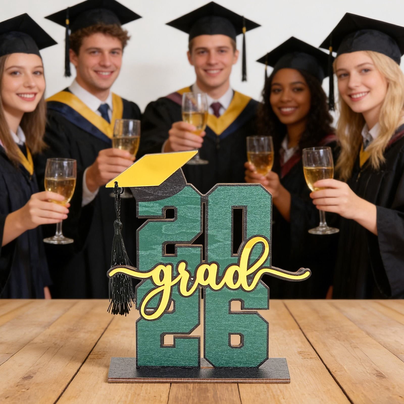 ERTZAE Graduation Wooden Centerpieces,Grad Home Table Decor,Grad Light Up Marquee,Event Decor,Black & Gold Graduation Ornament 2026 8x6Inch,Senior Class of 2026 Desk Decor for High School & College
