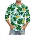 thumbnail image 1 of Camisetas de Navidad para Hombres Impresas Cuello Redondo 3/4 Manga Blusa Casual Mezcla de Poliéster de Lino Suave Top de Vacaciones de Verano, 1 of 4