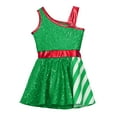 thumbnail image 2 of Yeahdor Kids Girls Christmas Elf Costume Shiny Sequins Ballet Dance Ice Skating Leotard Dress Green 12, 2 of 5