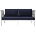 thumbnail image 4 of Modern Contemporary Urban Design Outdoor Patio Balcony Loveseat Sofa, Navy Blue White, Rattan, 4 of 5