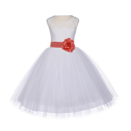 Lace Bodice Gown Ekidsbridal Ivory Lace Bodice Flower Girl Dress Tulle Junior Bridesmaid Wedding Pageant Toddler Recital Easter Holiday First Communion Birthday Baptism Special Occasions Gown 153S ()