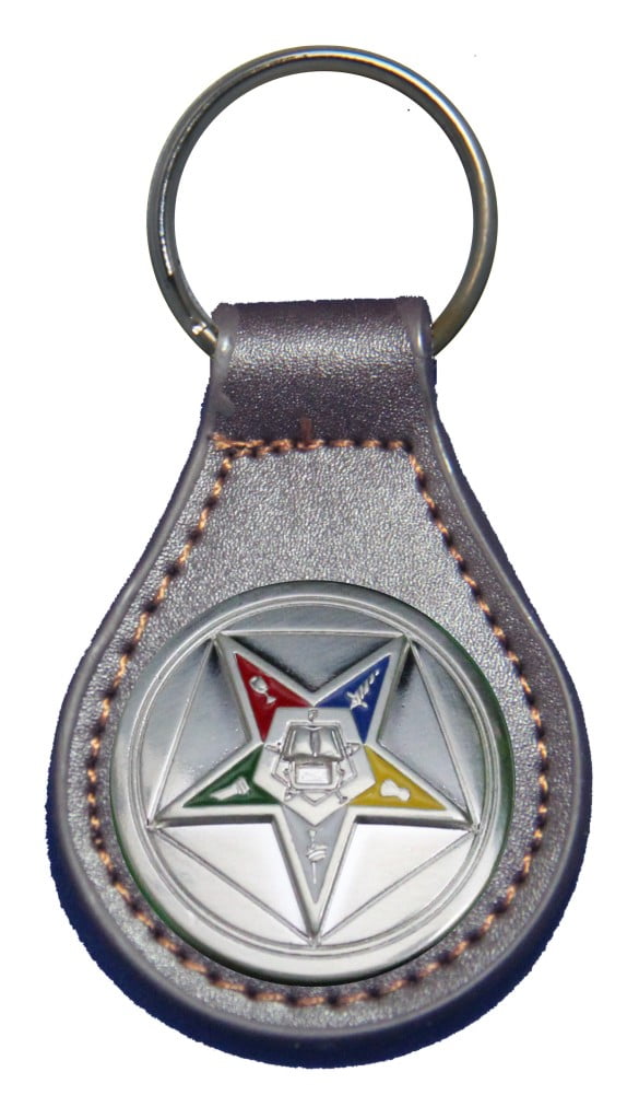 Masonic Emblem Black Leather Key Fob 