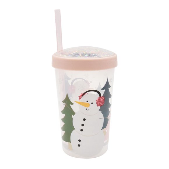 Holiday Time Pink Plastic Straw Tumbler, 3.5 inch x 3.5 inch x 7.9 inch, 1 Piece