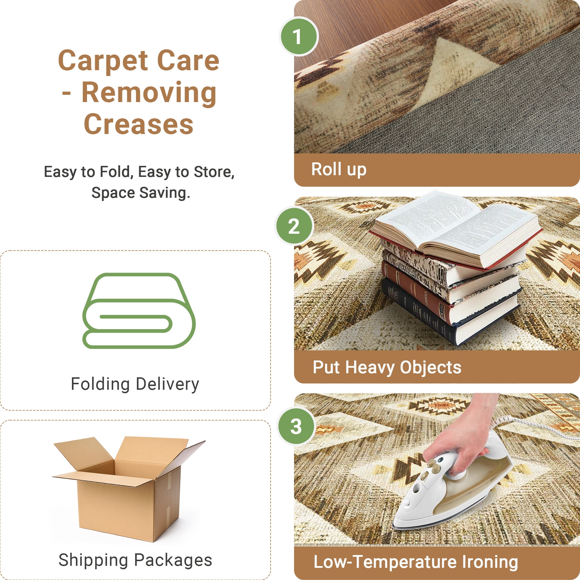 NewBuros 9'x12' Area Rug for Living Room, Machine Washable Non-Slip Rug, Soft Low Pile Stain Resistant Vintage Western Indoor Rug for Bedroom Dining Room, Camel