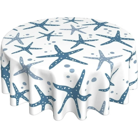 

Granbey Summer Coastal Starfish Round Tablecloth 60 Inch Nautical Beach Table Cloth Rustic Outdoor Table Clothes Reusable Circle Table Cover for Picnic Party Dining Room Home Decor