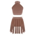 thumbnail image 2 of TSSOE Kids Girls Lyrical Jazz Contemporary Ballet Dance Outfits Sparkly Halter Neck Sleeveless Crop Top with Skirts Set Dusty Pink 6, 2 of 5