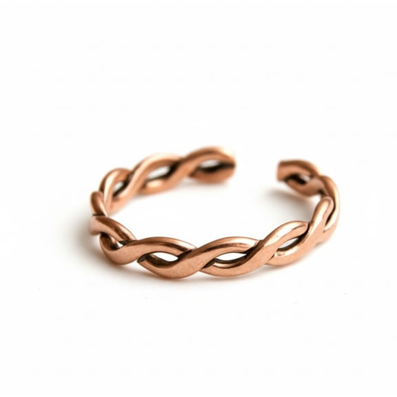 Pure Copper Twisted Band Ring, Open Braided Design, Adjustable Unisex Ring