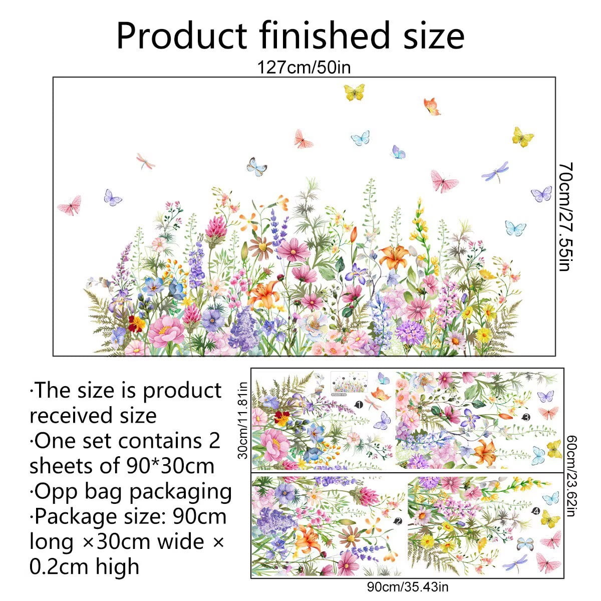 Watercolor flower stickers, flower and butterfly wall stickers, Daisy stickers, Peel and Stick Hanging Flower Plants Wall Decals for Bedroom Living Room Office Classroom Wall Décor