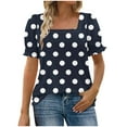 thumbnail image 6 of Heisall Womens Tops Short Sleeve Square Neck Casual Blouses Polka Dot Print Lace Trim Fashion Tshirts, 6 of 7