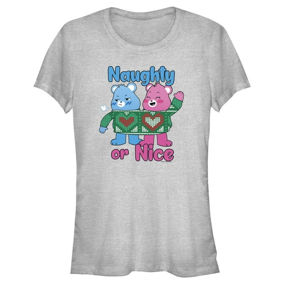 Junior's Care Bears Christmas Cheer Bear and Grumpy Bear Naughty or Nice  Graphic Tee Athletic Heather Small