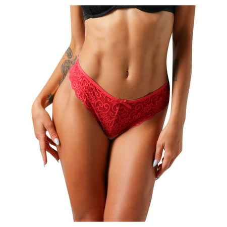 

WZHKSN Womens Lace Panty Red Cotton Thongs 1-Pack