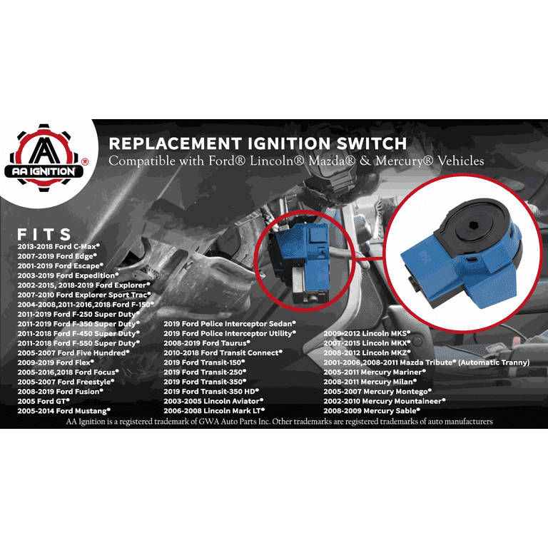Ignition Switch For Ford, Lincoln, Mercury, Mazda, Jaguar (2000-2019) – AM Autoparts AM-937176596, 10-Year Warranty
