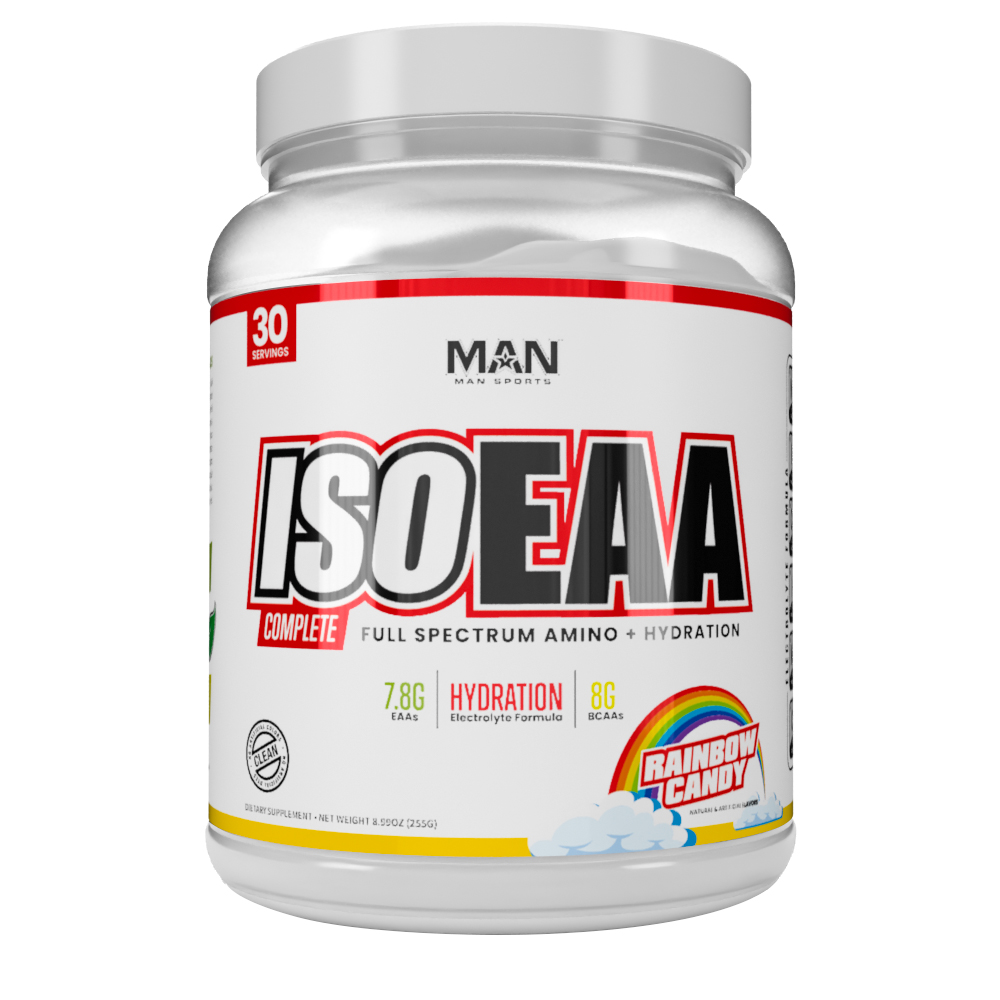 Man Sports ISO-EAA - Advanced Electrolyte Hydration, BCAA, and EAA - Branched Chain Amino Acids and Essential Amino Acids - Prevent Muscle Soreness - 690 Grams, 30 Servings - Rainbow Sherbet - image 2 of 4