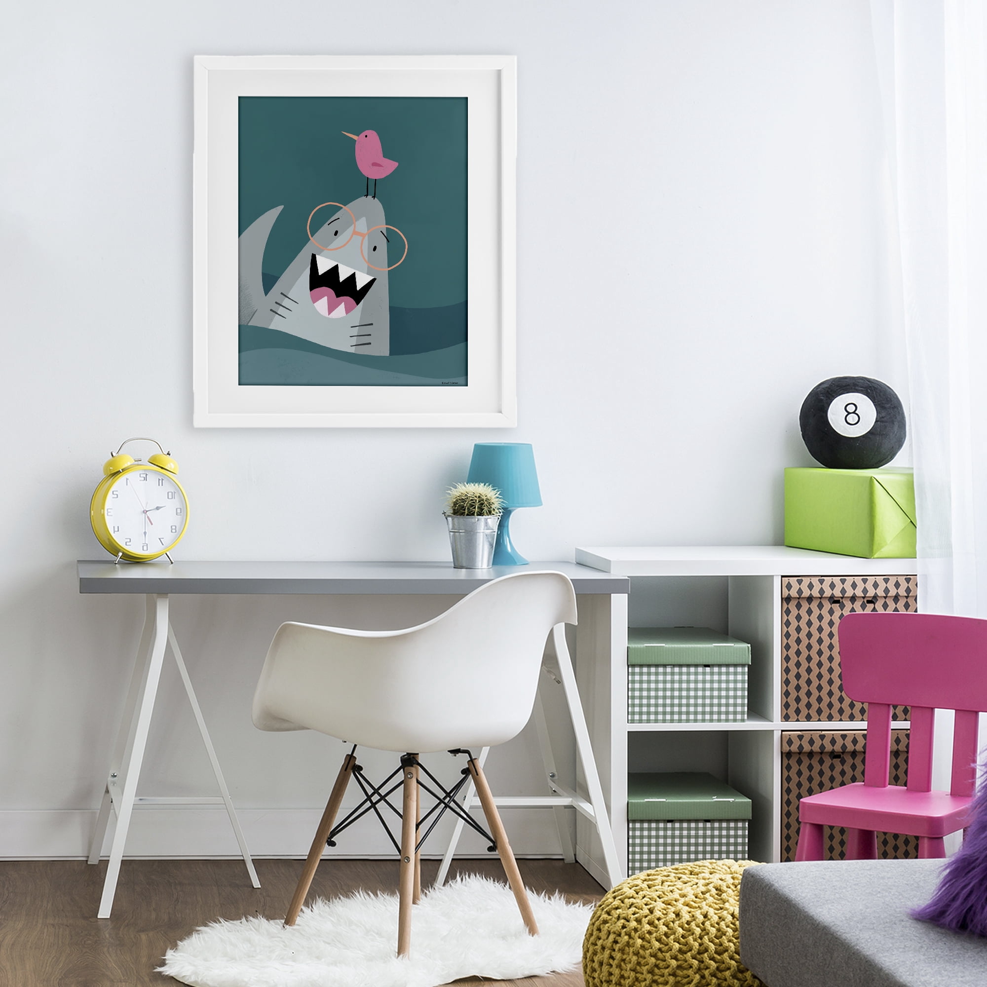 Stupell Industries The Friendliest Shark White Framed Print Under Glass, design by Rachel Nieman