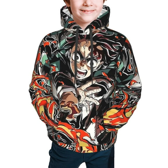 Demon Slayer Tanjiro Kamado Kids' Hoodie 3d Print Sweatshirt Soft Pullover Hooded With Big Pockets For Boys Or Girls Small