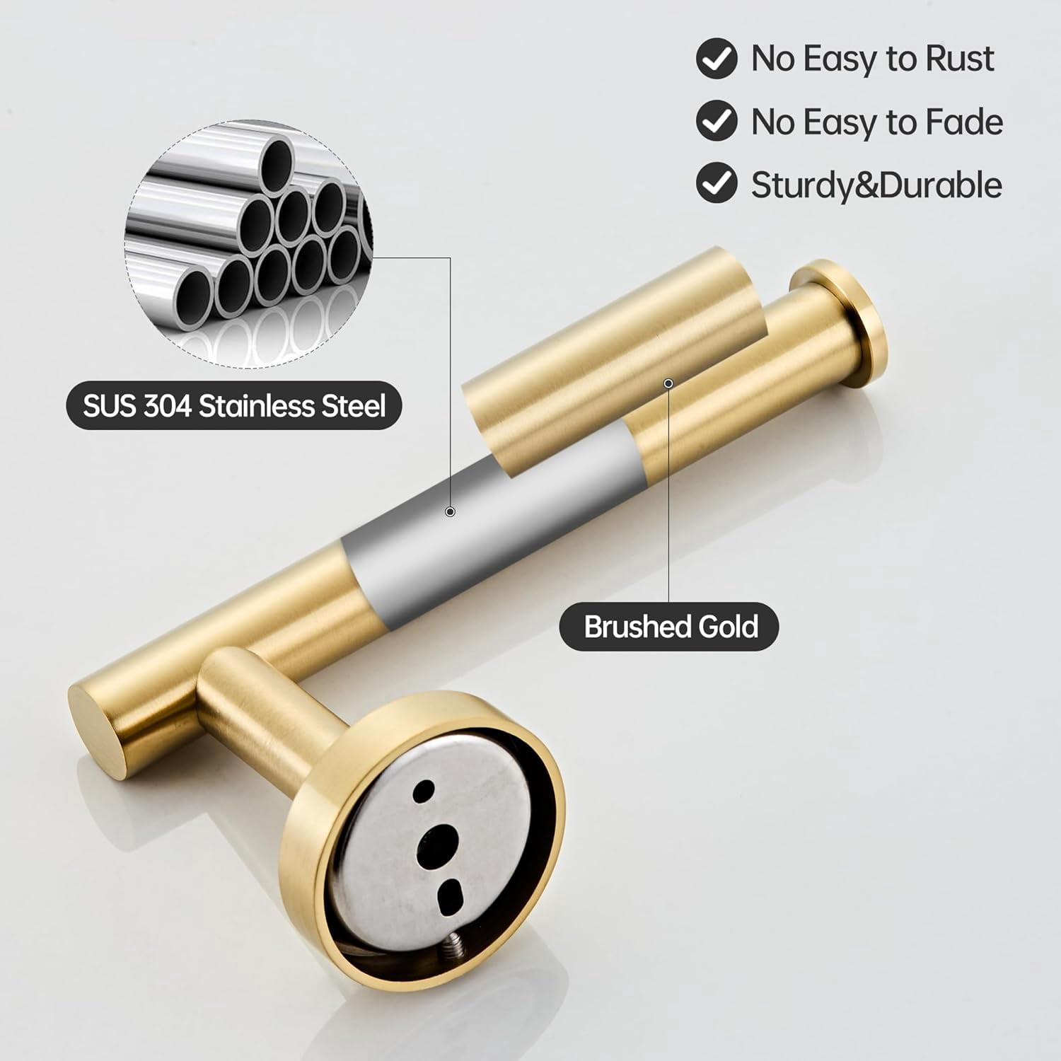 ABPETE Gold Toilet Paper Holder, Brushed Gold Towel Ring, Hand Towel Holder Toilet Paper Roll Holder Wall Mount Bathroom Accessories, Modern SUS 304 Stainless Steel Bathroom 2 Set