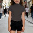 thumbnail image 2 of Kcolen Girl's Cap Sleeve Shirts Soft Turtle Neck T-Shirts Basic Casual Tunic Tops Solid Cute Stretchy Summer Tees, 2 of 5