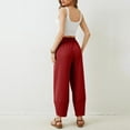 thumbnail image 5 of IDALL Linen Pants Women Wide Leg Pants Woman Women Fashion Solid Color Cotton Flax Elastic Long Pants Beach Leisure Trousers Loose Baleaf Pants Women Baggy Pants Red XL, 5 of 6