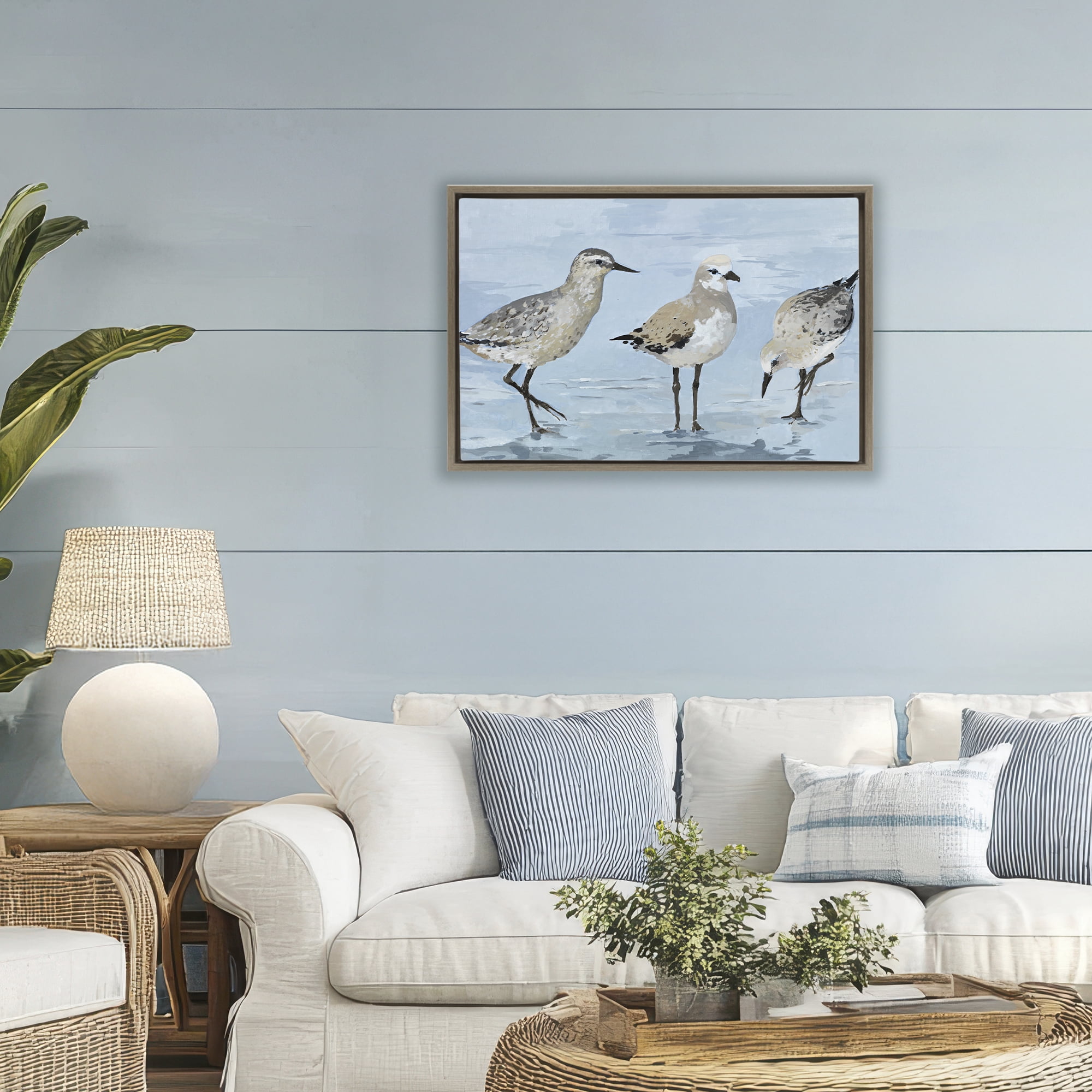 Stupell Industries Sandpipers Beach Coastal Scene Brown Framed Floater Canvas Wall Art, design by Lorenzo Collective