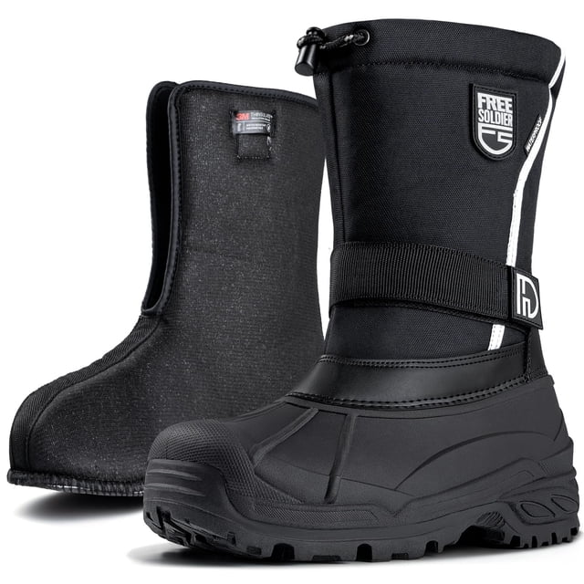Botas de nieve FREE SOLDIER con aislamiento impermeable para hombre, color negro
